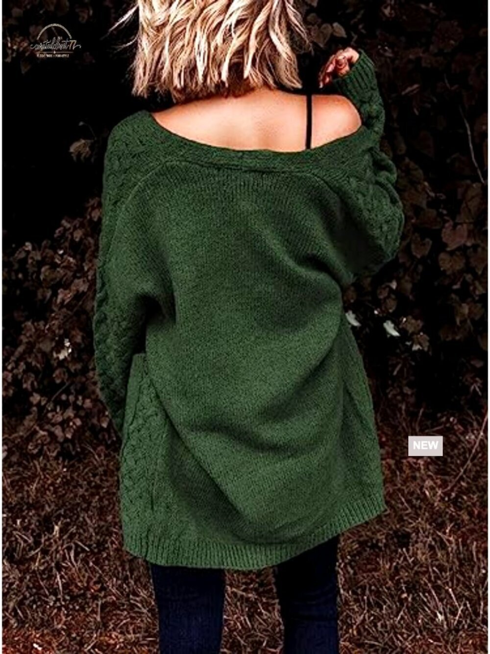 Long Sleeve Open Front Cable Knit Cardigan with Pockets, Chunky Knit - Picture 4 of 7